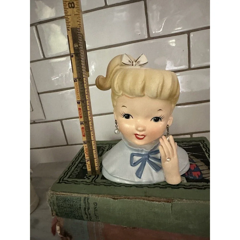 1950’s NAPCO Head Vase Blonde Pony Tail Lady Diamonds Pearls LOVE LUCY Label